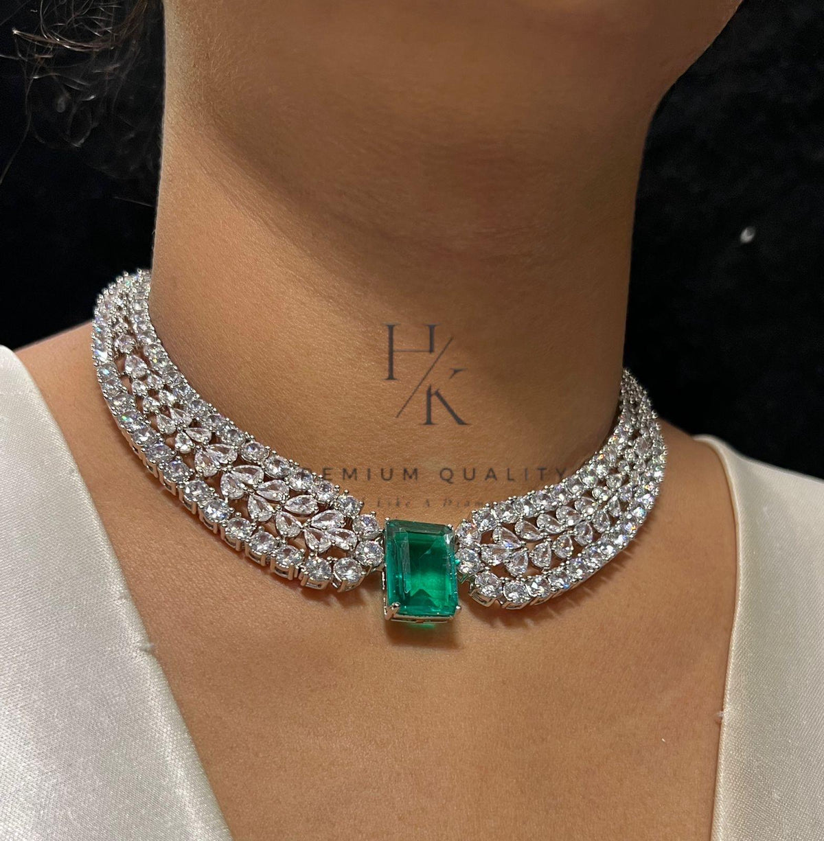 American Diamond Jewelry Set: Elegant AD Necklace & Earrings - Bridal Party Wear