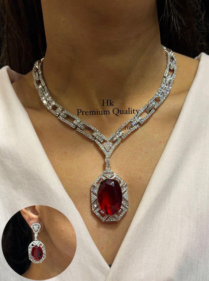 American Diamond Pendant Necklace & Earrings Set: Bridal Party Jewelry