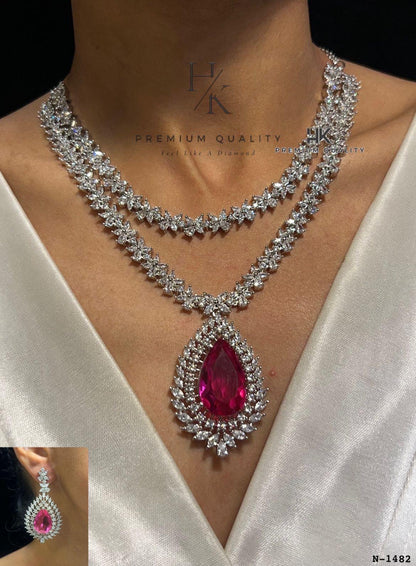 American Diamond Double Line Necklace Set: Bridal & Party CZ Jewelry