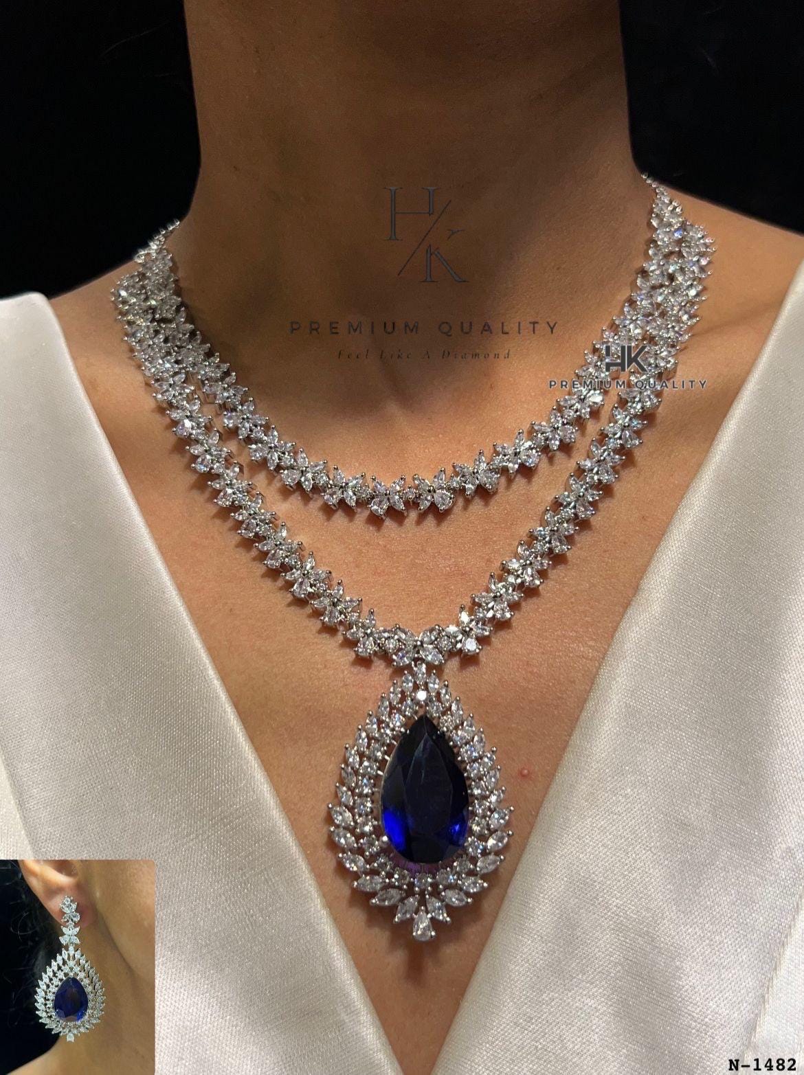 American Diamond Double Line Necklace Set: Bridal & Party CZ Jewelry