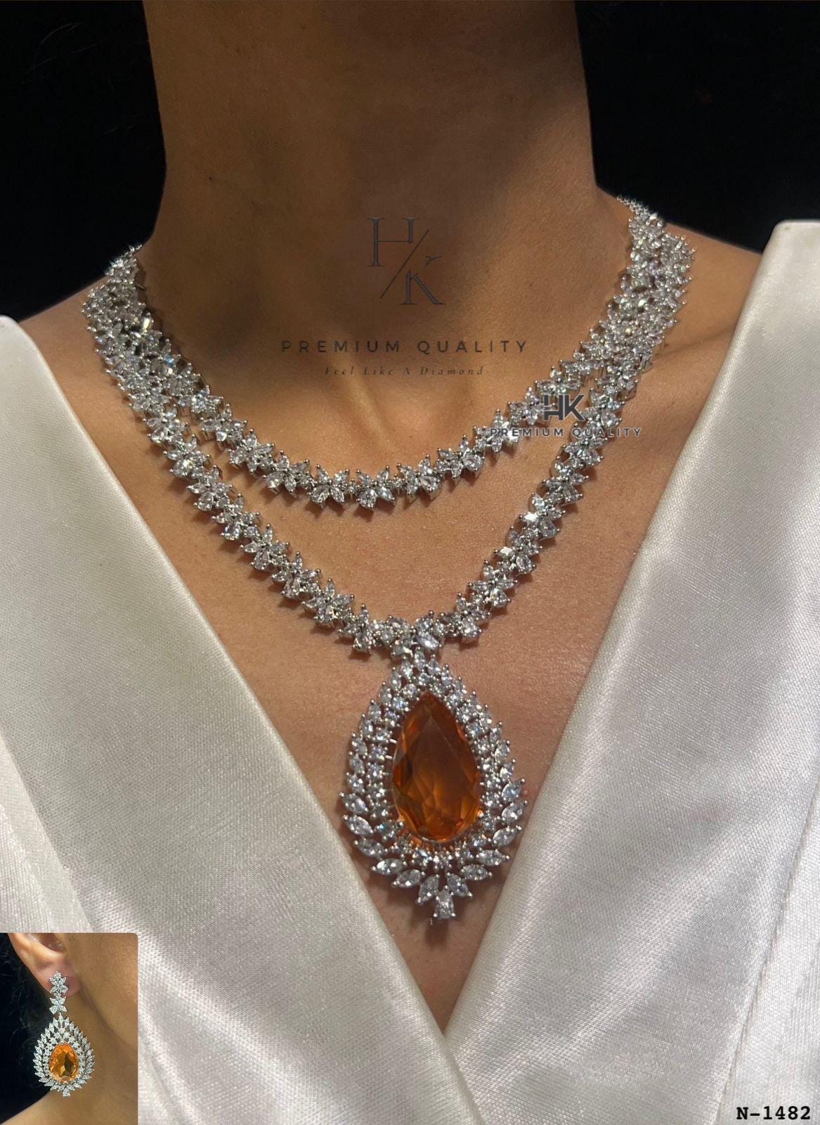 American Diamond Double Line Necklace Set: Bridal & Party CZ Jewelry