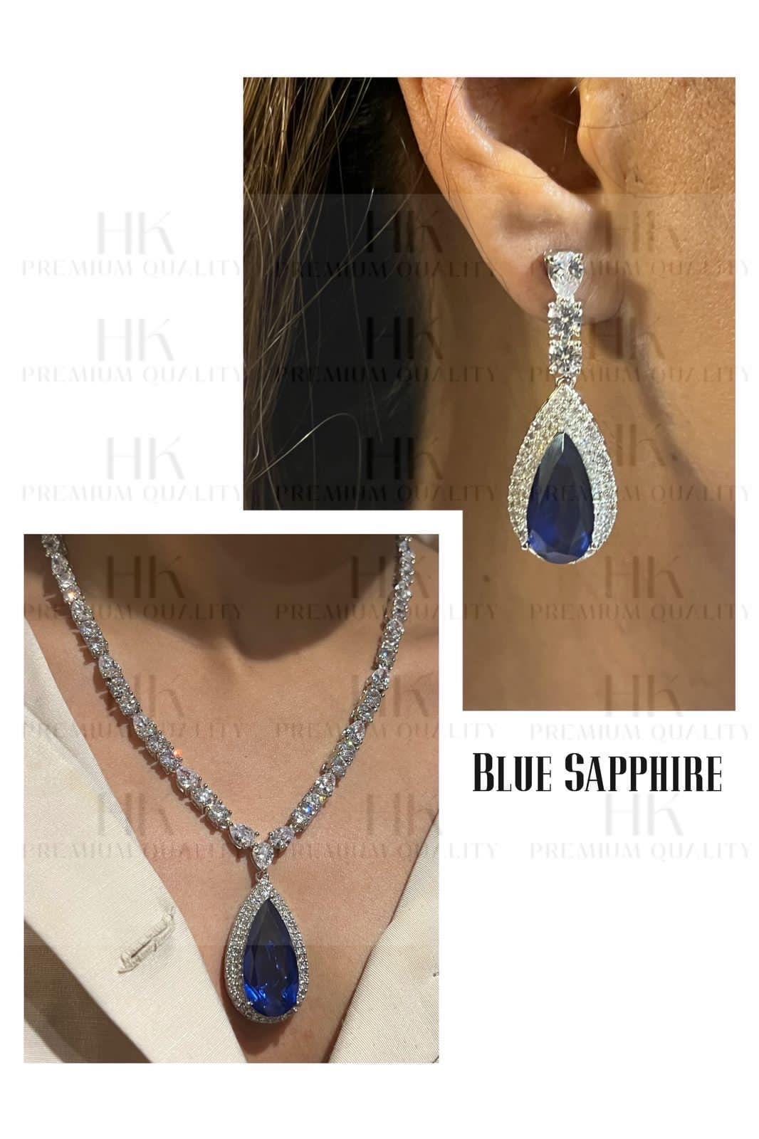 Teardrop CZ Necklace Earrings Set | Bridal Statement Jewelry | Wedding Party Wear
