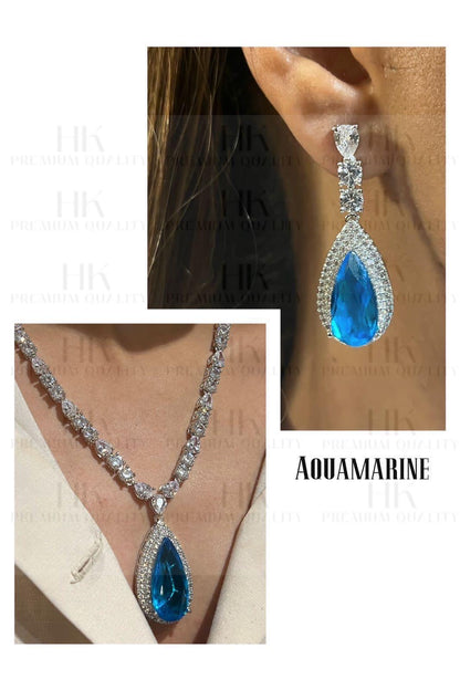 Teardrop CZ Necklace Earrings Set | Bridal Statement Jewelry | Wedding Party Wear