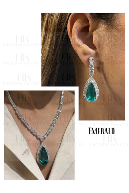 Teardrop CZ Necklace Earrings Set | Bridal Statement Jewelry | Wedding Party Wear