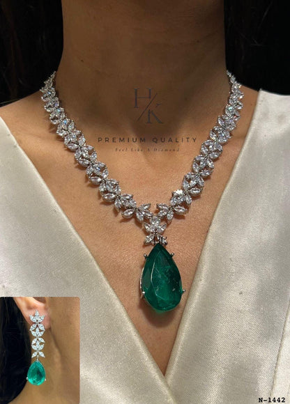 American Diamond Pendant Set: Elegant AD Jewelry with Earrings