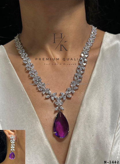 American Diamond Pendant Set: Elegant AD Jewelry with Earrings