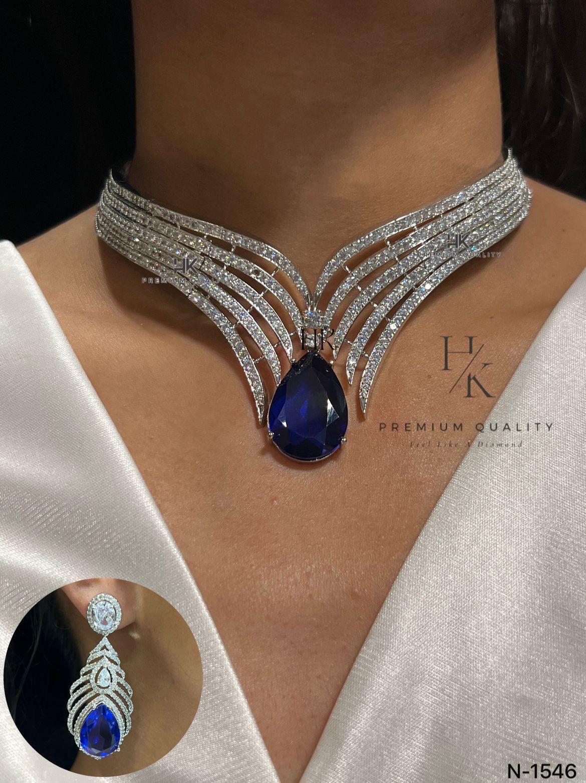 American Diamond Pendant Set: Elegant AD Jewelry with Matching Earrings