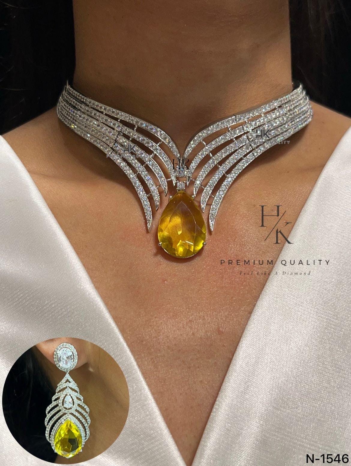 American Diamond Pendant Set: Elegant AD Jewelry with Matching Earrings