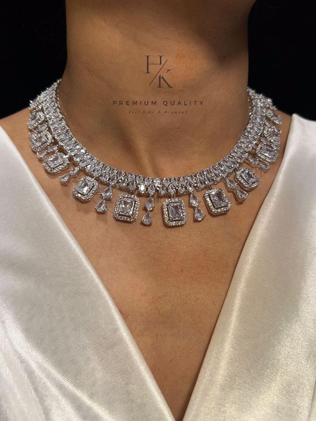 Dainty American Diamond Necklace & Earrings Set: Elegant Party Jewelry
