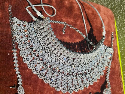 American Diamond Bridal Jewelry Set: Jhumka Earrings, Wedding Necklace