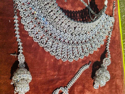 American Diamond Bridal Jewelry Set: Jhumka Earrings, Wedding Necklace