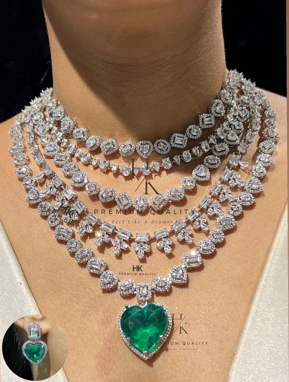 American Diamond Heart Necklace & Earrings Set: Elegant AD Jewelry