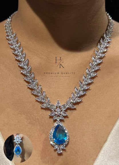American Diamond Emerald Pendant Necklace Set | Bridal CZ Jewelry