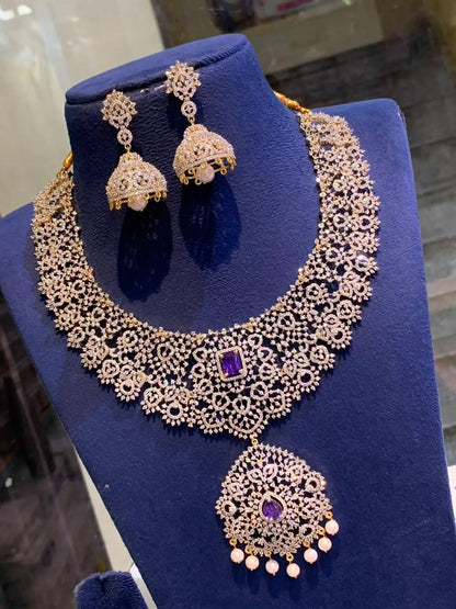 American Diamond Indian Necklace & Jhumka Earrings Set