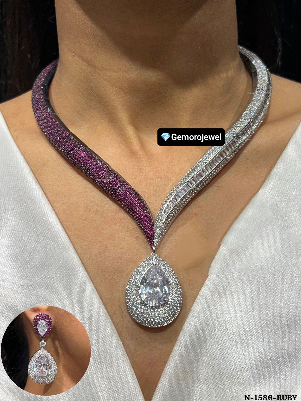 Red American Diamond Necklace Set: Bridal, Party, Festive Jewelry