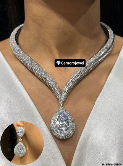Red American Diamond Necklace Set: Bridal, Party, Festive Jewelry