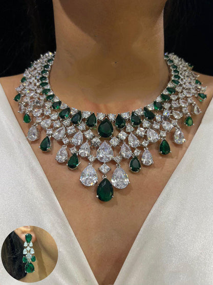 Bridal Necklace Set with Maang Tikka Earrings | American Diamond Choker Wedding Jewelry