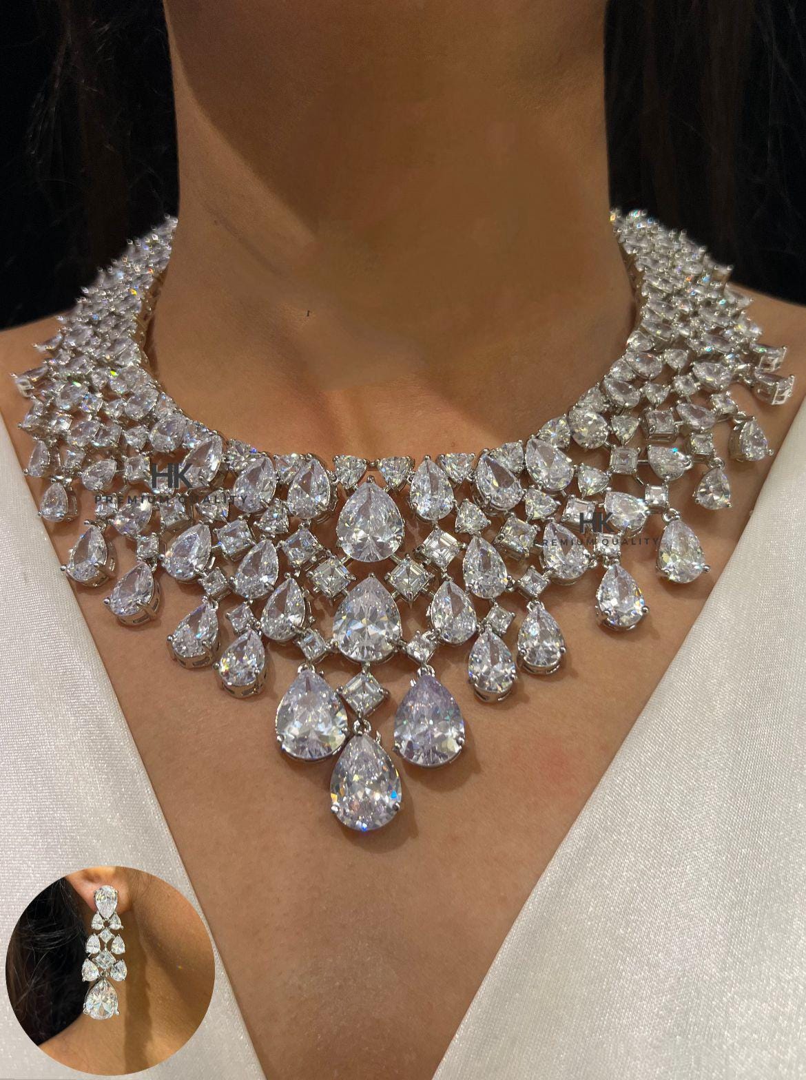 Bridal Necklace Set with Maang Tikka Earrings | American Diamond Choker Wedding Jewelry