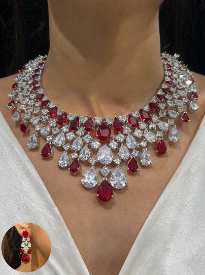 Bridal Necklace Set with Maang Tikka Earrings | American Diamond Choker Wedding Jewelry