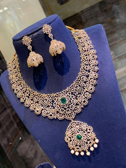 American Diamond Indian Necklace & Jhumka Earrings Set