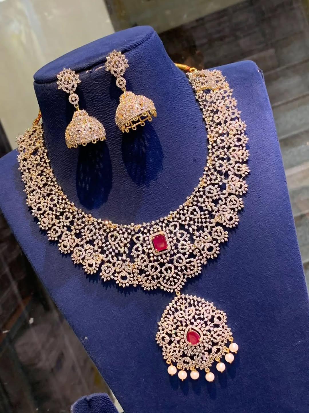 American Diamond Indian Necklace & Jhumka Earrings Set