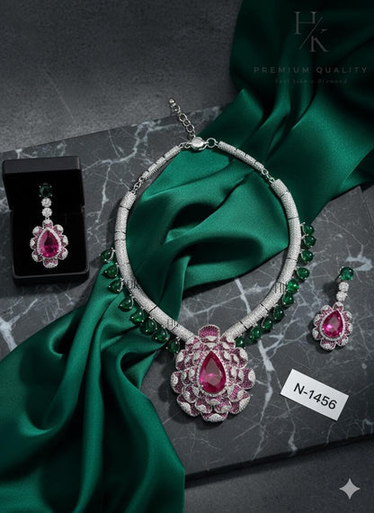 American Diamond Bridal Necklace Set | Emerald & Ruby Style Indian Wedding Jewelry