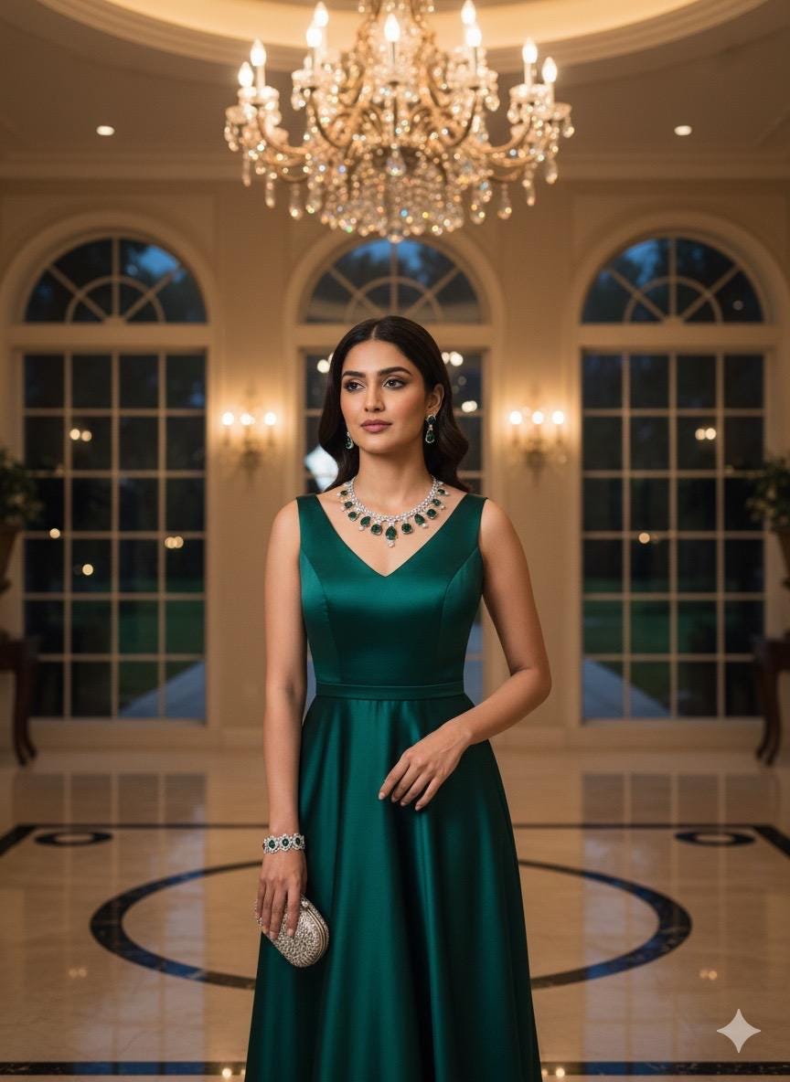 American Diamond Necklace Set: Emerald Green Jewelry