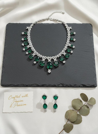American Diamond Necklace Set: Emerald Green Jewelry