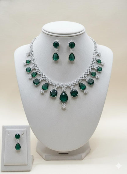 American Diamond Necklace Set: Emerald Green Jewelry