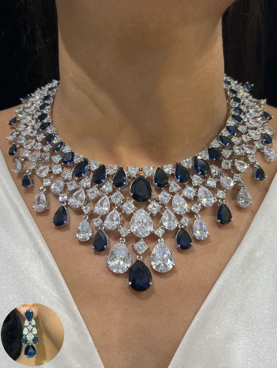 Bridal Necklace Set with Maang Tikka Earrings | American Diamond Choker Wedding Jewelry