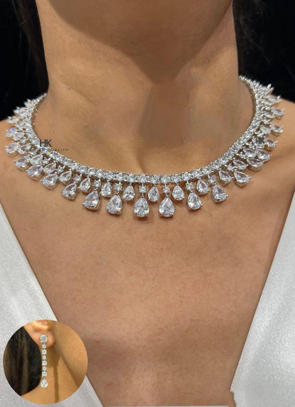 CZ Diamond Necklace & Earrings Set: Indian Bridal Jewelry