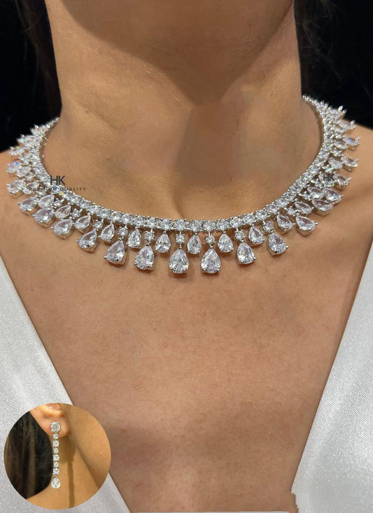 CZ Diamond Necklace & Earrings Set: Indian Bridal Jewelry