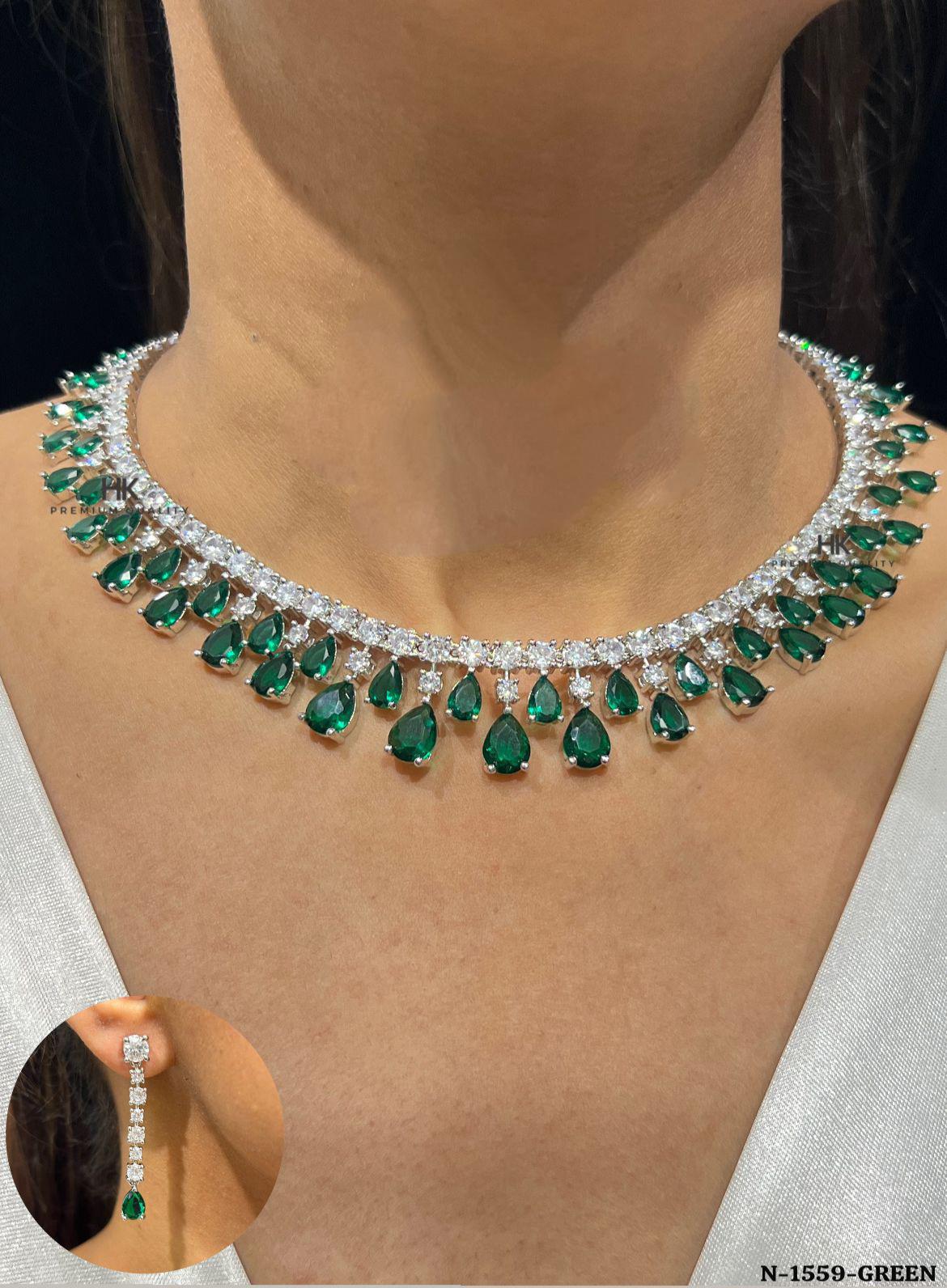 CZ Diamond Necklace & Earrings Set: Indian Bridal Jewelry