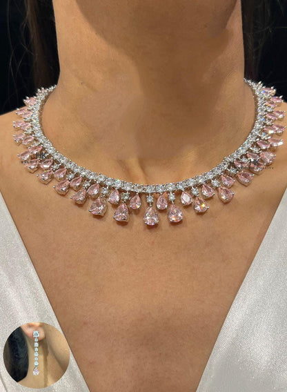 CZ Diamond Necklace & Earrings Set: Indian Bridal Jewelry