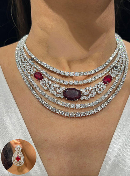 CZ Diamond Doublet Pendant & Earrings Set - Sparkling Women's Jewelry