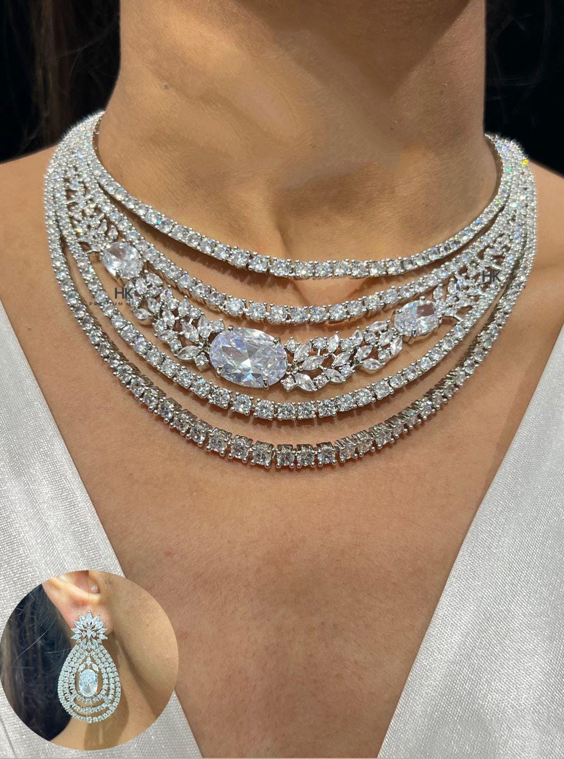 CZ Diamond Doublet Pendant & Earrings Set - Sparkling Women's Jewelry