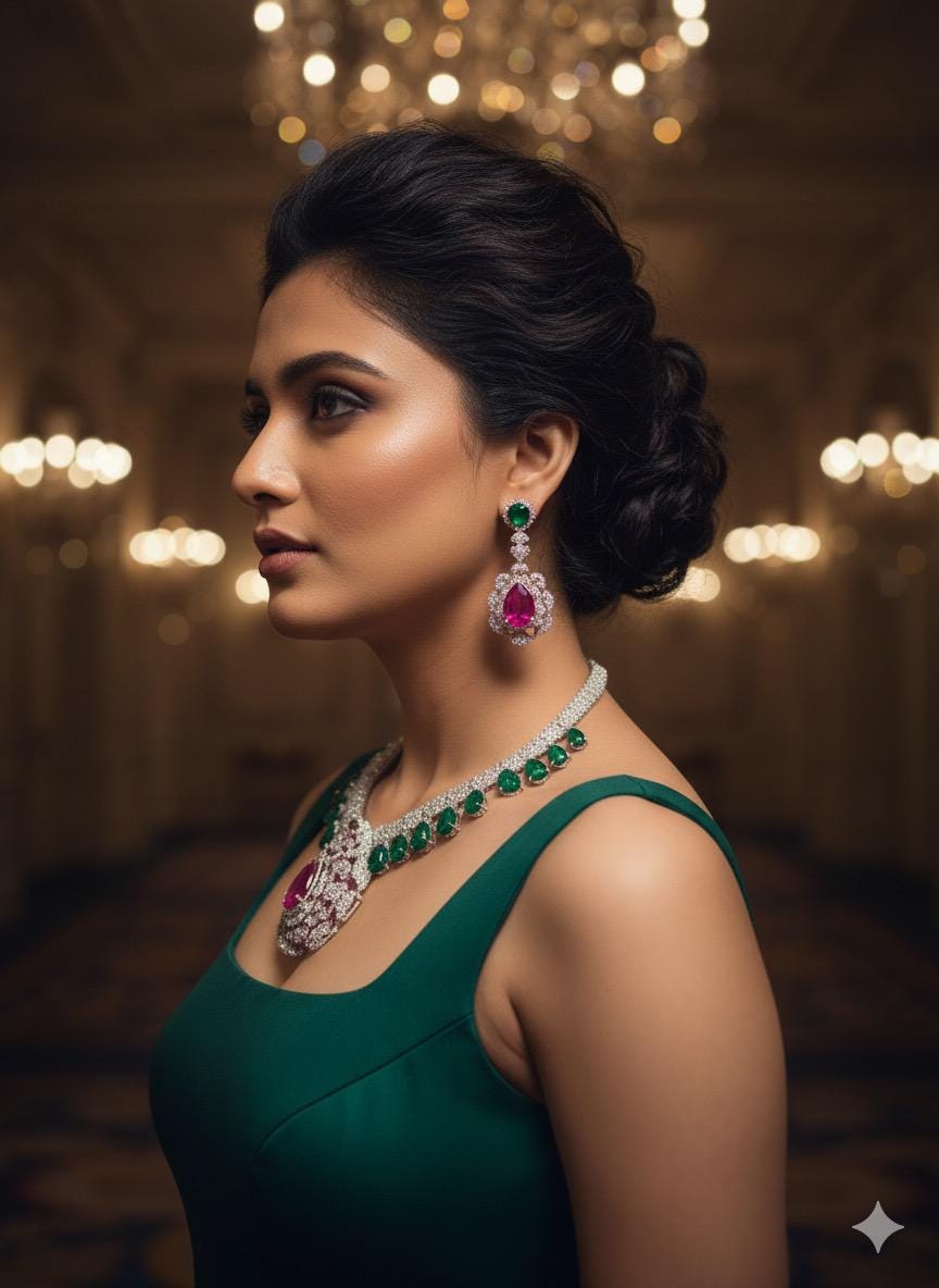 American Diamond Bridal Necklace Set | Emerald & Ruby Style Indian Wedding Jewelry