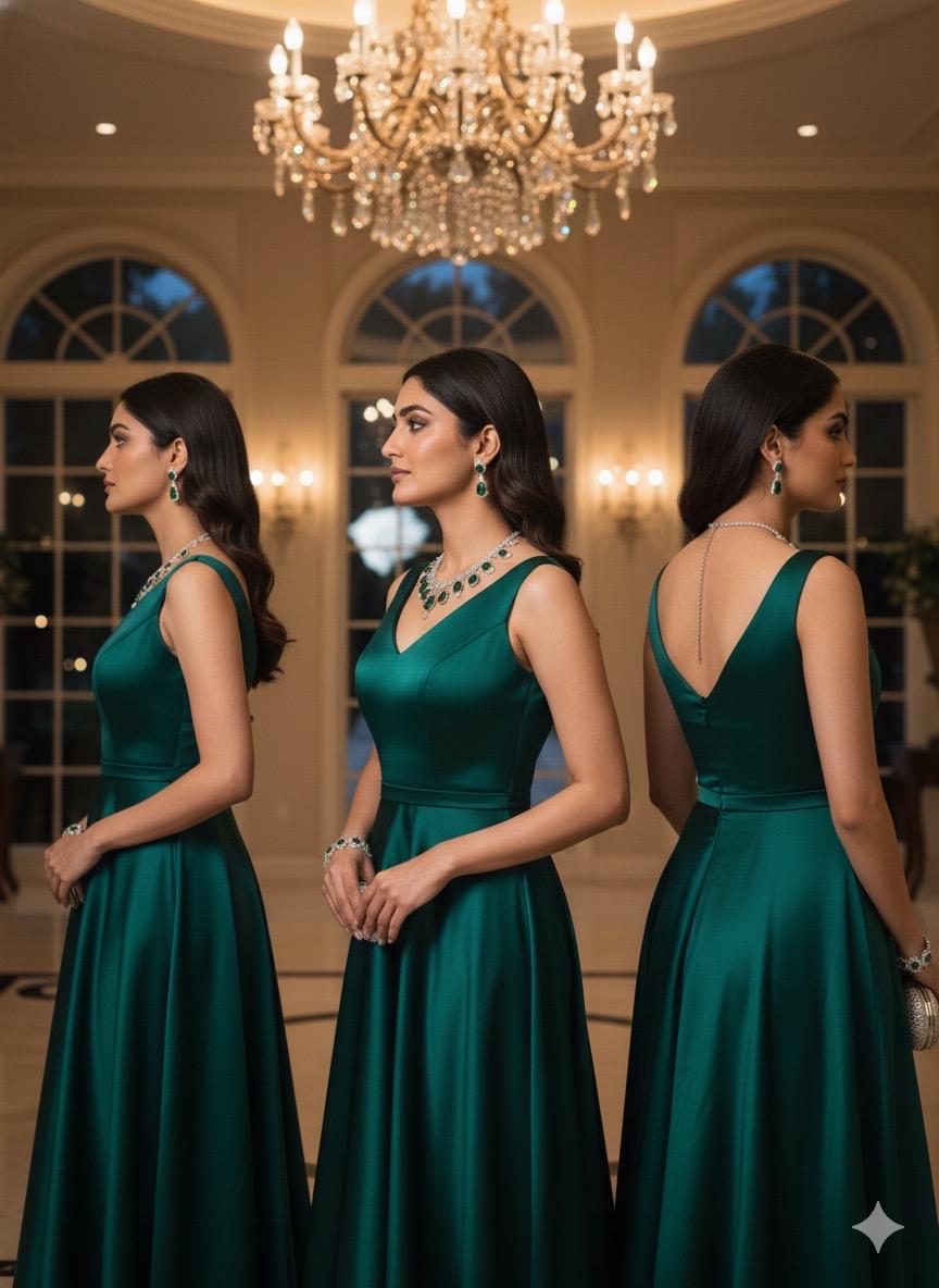 American Diamond Necklace Set: Emerald Green Jewelry