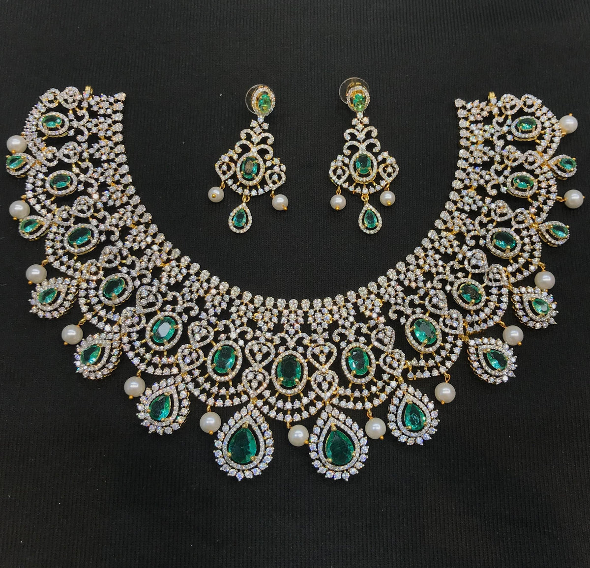 AD Stone Necklace and  Earrings Set: Indian Replica Jewelry, Wedding jewelry