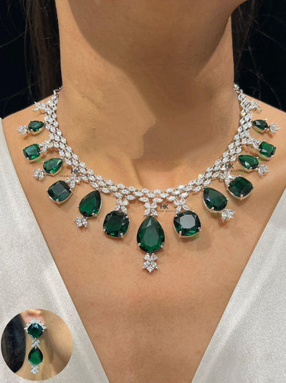 American Diamond Necklace Set: Emerald Green Jewelry