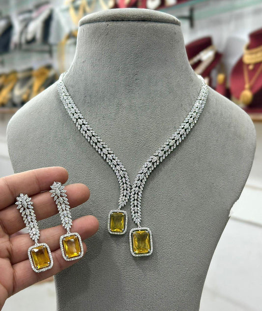 American Diamond Necklace Set: Bridal Indian Jewelry with Earrings