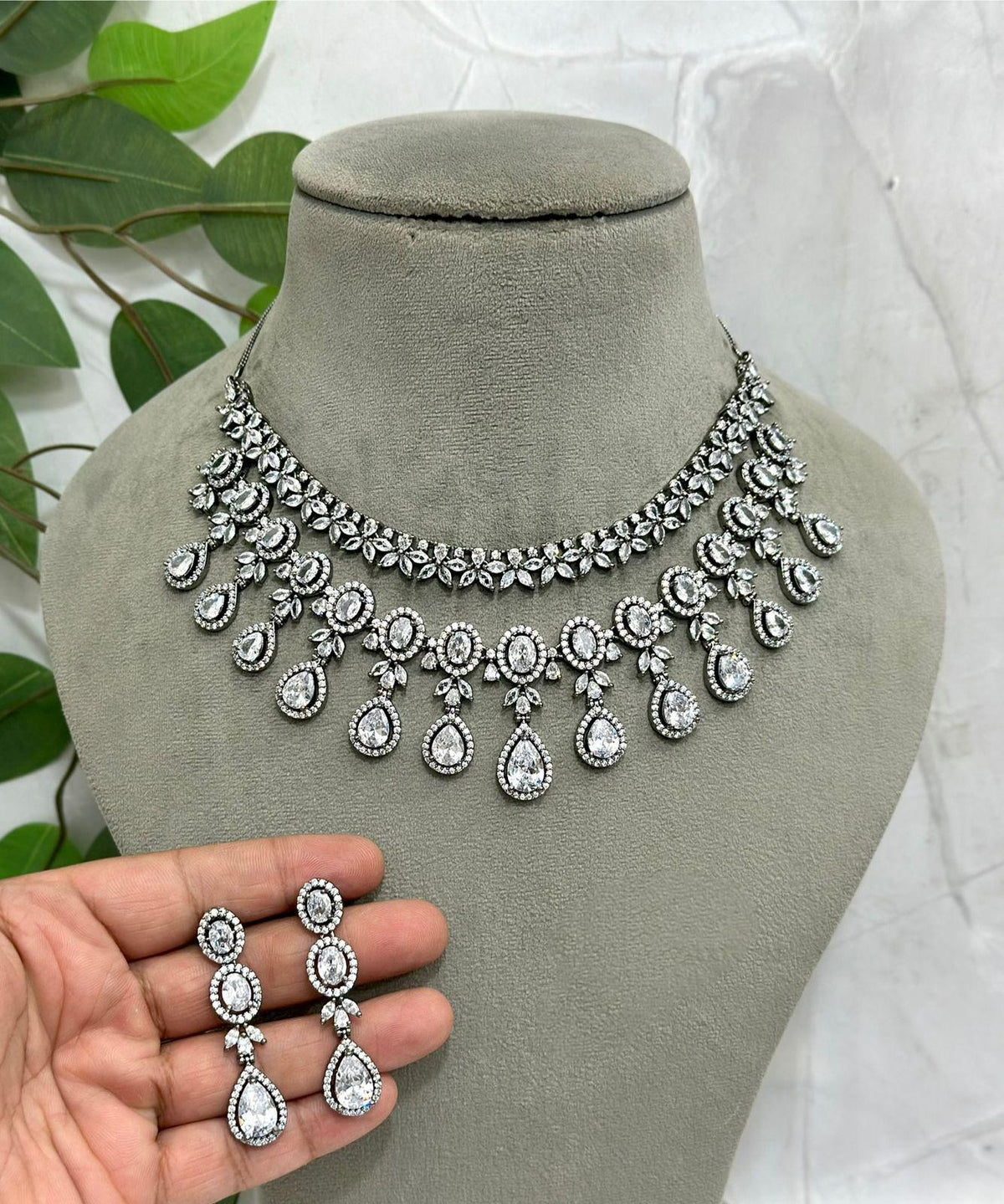 AD Stone Indian Bridal Jewelry Set | American Diamond Necklace Earrings