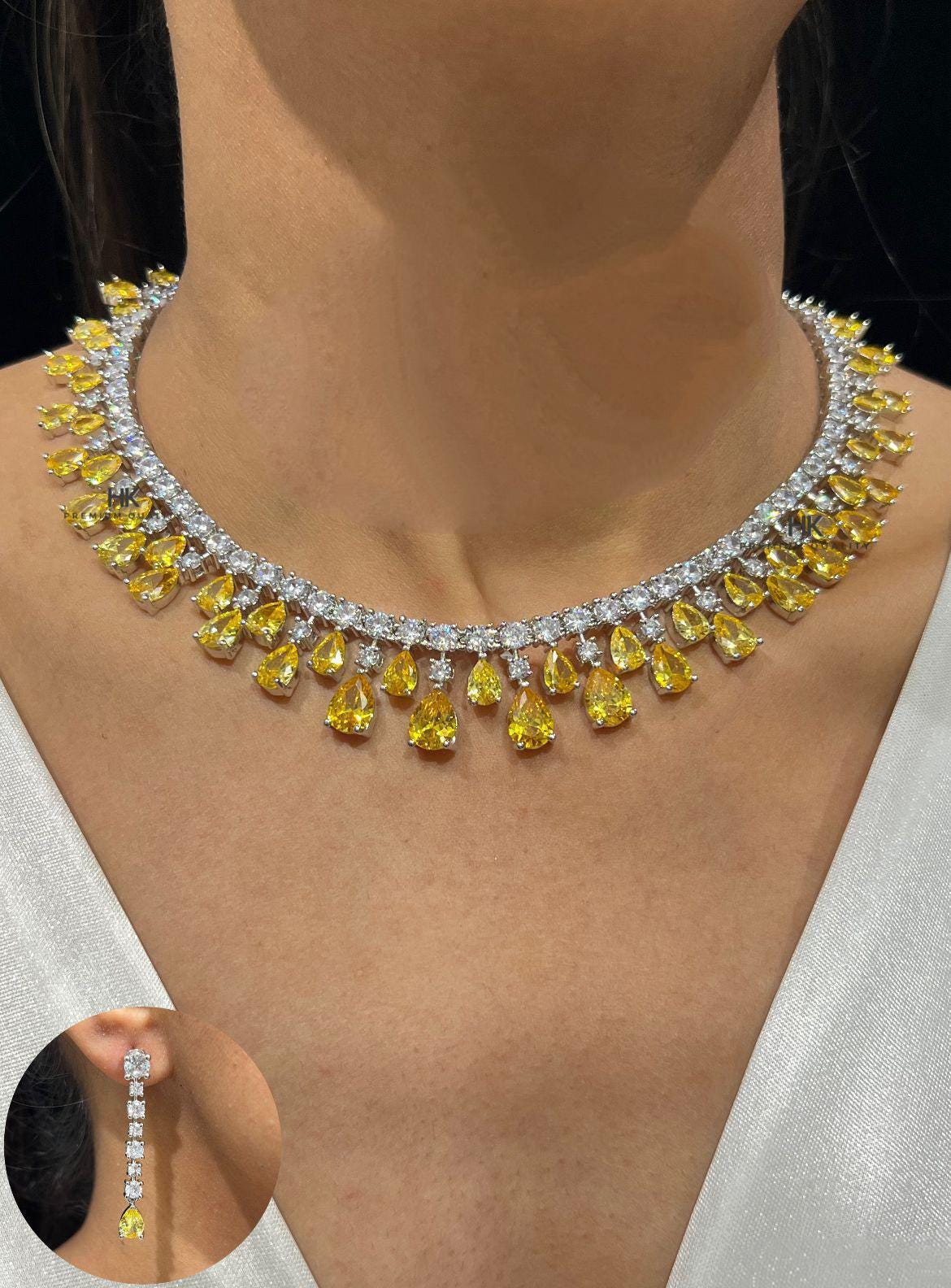 CZ Diamond Necklace & Earrings Set: Indian Bridal Jewelry