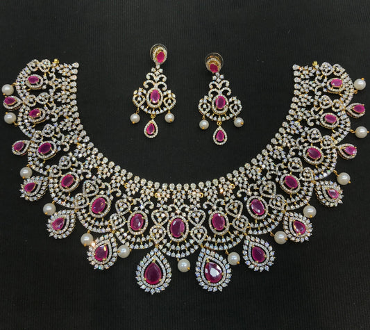 AD Stone Necklace and  Earrings Set: Indian Replica Jewelry, Wedding jewelry