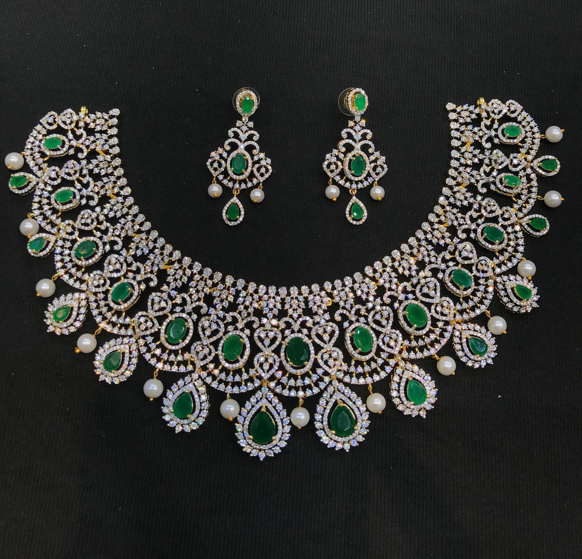 AD Stone Necklace and  Earrings Set: Indian Replica Jewelry, Wedding jewelry