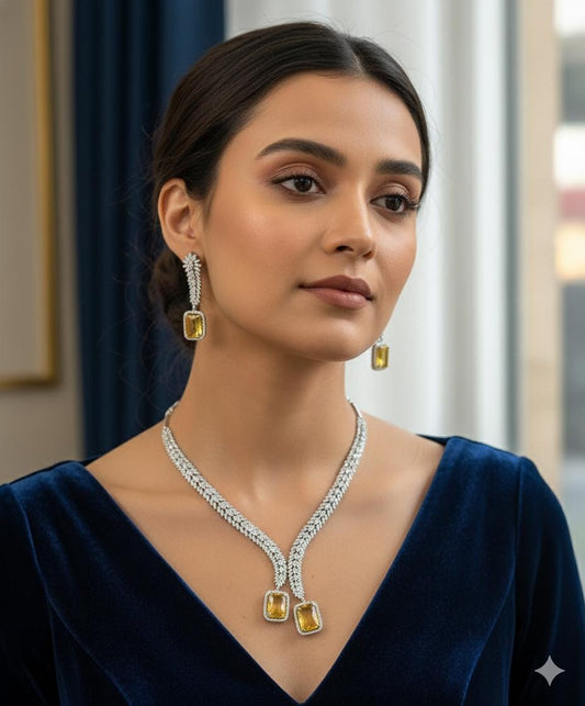 American Diamond Necklace Set: Bridal Indian Jewelry with Earrings