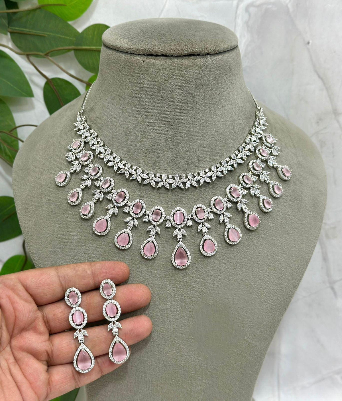 AD Stone Indian Bridal Jewelry Set | American Diamond Necklace Earrings