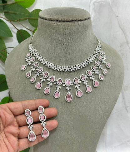 AD Stone Indian Bridal Jewelry Set | American Diamond Necklace Earrings
