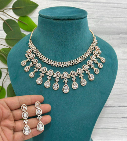 AD Stone Indian Bridal Jewelry Set | American Diamond Necklace Earrings