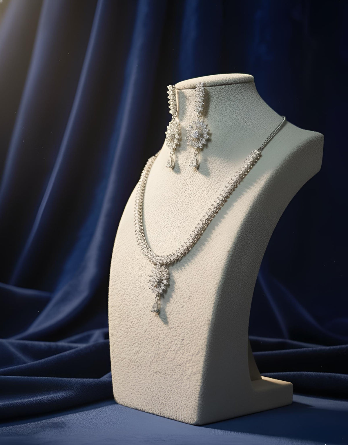 Sparkling AD Stone Indian Jewelry Set for Women , American Diamond Necklace Earrings